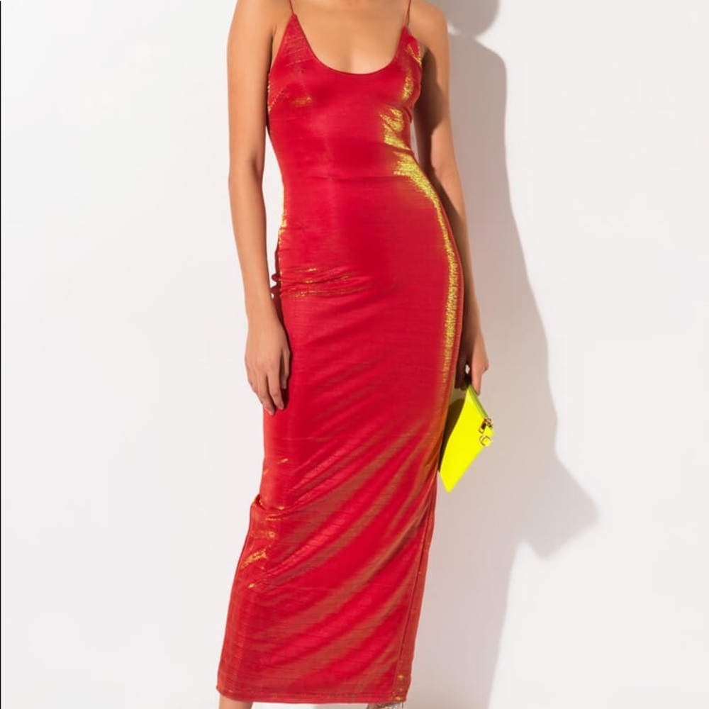 NWOT Akira Red Metallic Maxi Dress